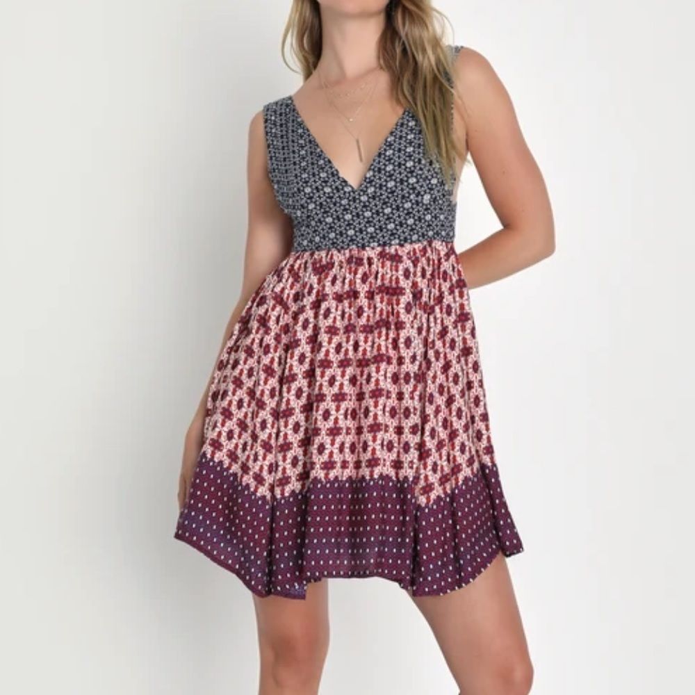 Lulu's Multi-Color V-Neck Mini Dress